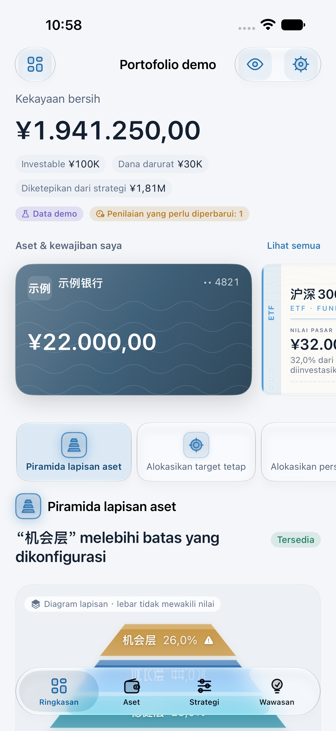 Tampilan aplikasi asli · Data demo