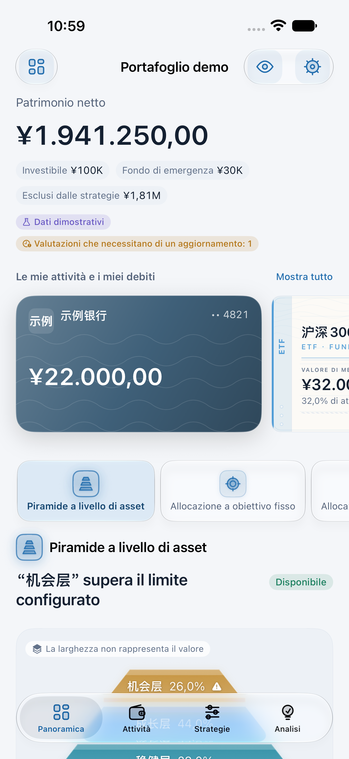 Schermate reali · Dati dimostrativi