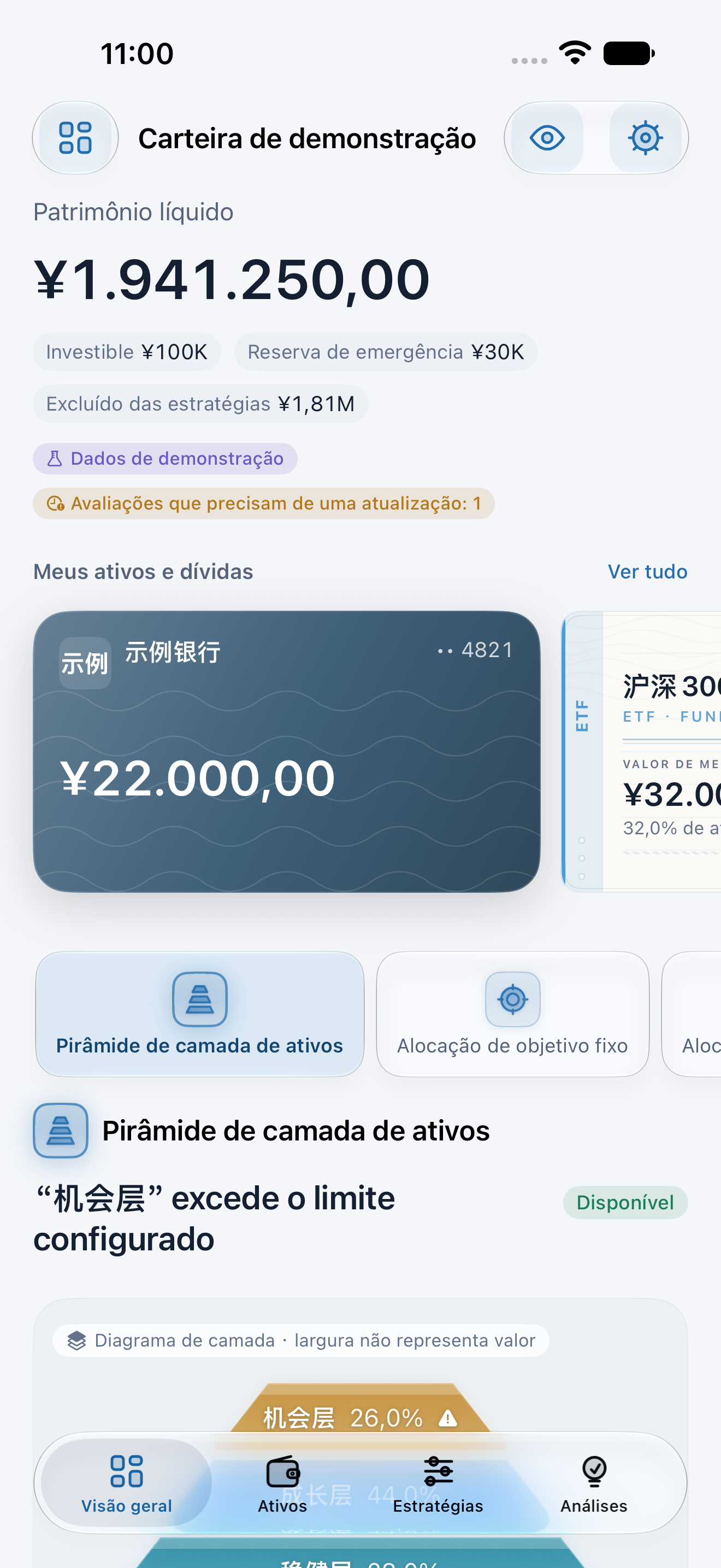 Telas reais do app · Dados de demonstração